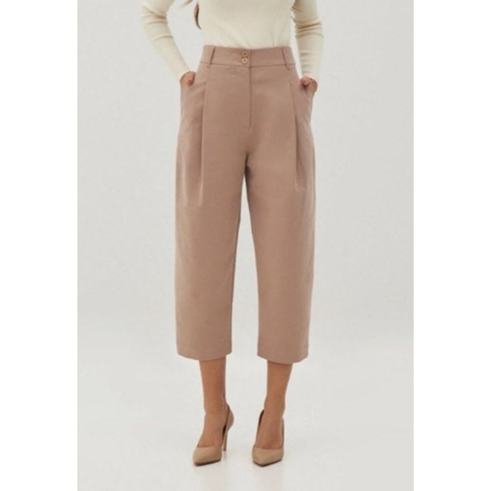 Love, Bonito Calynn Textured Twill Barrel Pants Taupe / Pink Women's 2